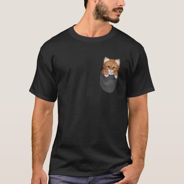 Orange Tabby Cat in Pocket T-Shirt (Front)