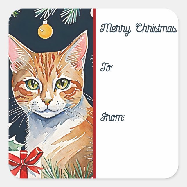 Orange Tabby Cat Meowy Christmas Gift Tag (Front)