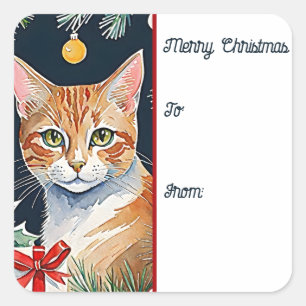Orange Tabby Cat Meowy Christmas Gift Tag