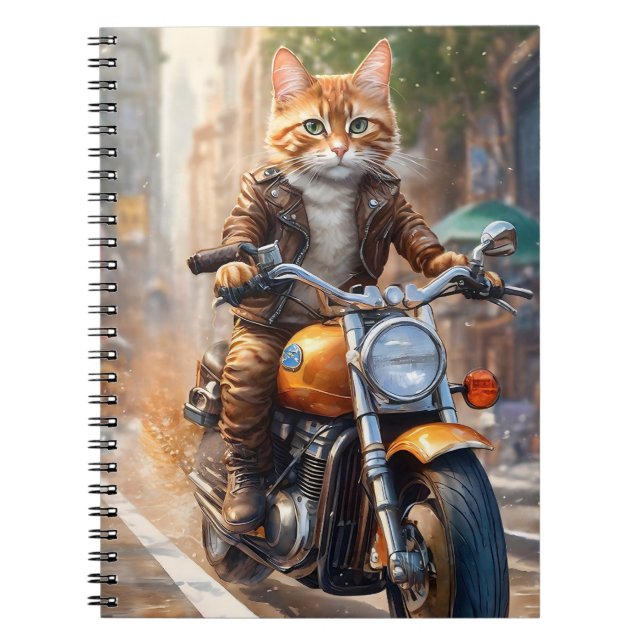 Orange Tabby Cat Out for a Motorcycle Ride Notebook (Front)