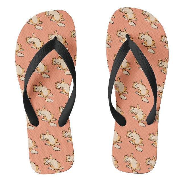 Orange tabby cat pattern flip flops (Footbed)