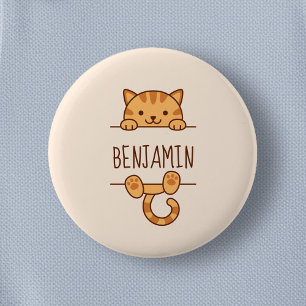 Orange Tabby Cat Peeking behind Custom Name 2 Inch Round Button