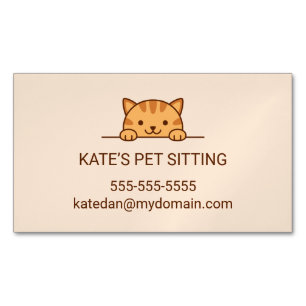 Orange Tabby Cat Peeking Pet Sitting Service Magnetic Business Card