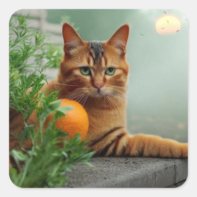 Orange Tabby Cat Square Sticker (Front)
