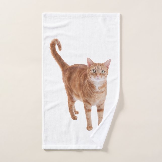 Orange Tabby Cat Standing Hand Towel (Hand Towel)