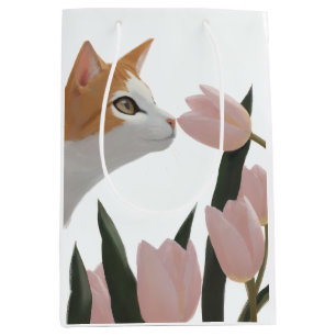 Orange Tabby Cat Tulip Love Medium Gift Bag