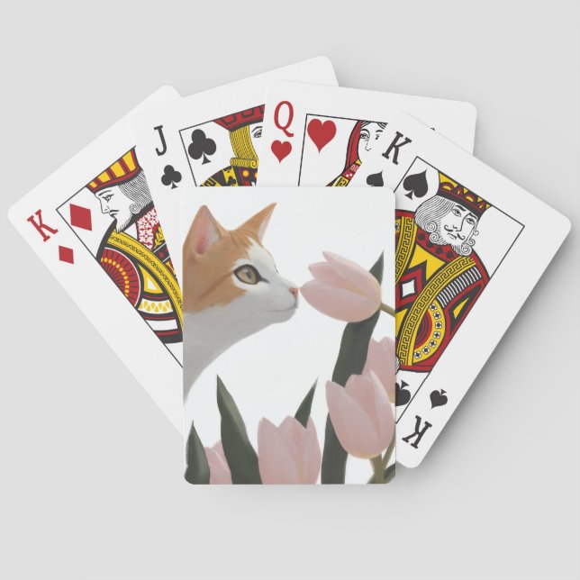 Orange Tabby Cat Tulip Love Playing Cards (Back)