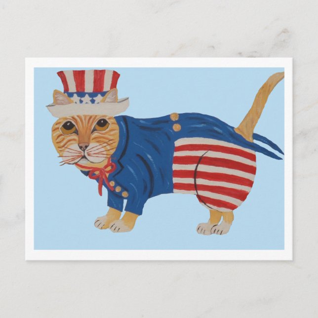 Orange Tabby Cat Uncle Sam Announcement Postcard (Front)