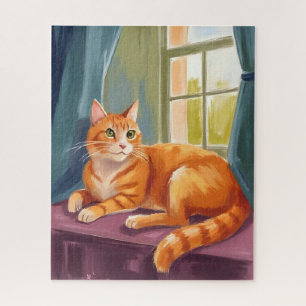 Orange Tabby Cat Watercolor Pet Jigsaw Puzzle