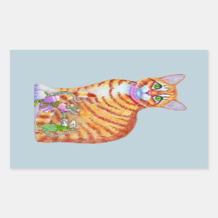 Orange Tabby Cat with Dancing Mice Front Sticker