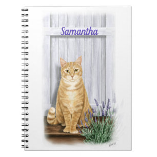 Orange Tabby Cat with Lavender Notebook