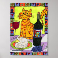 Orange Tabby Cat with Wine & Cheese Mini Folk Art