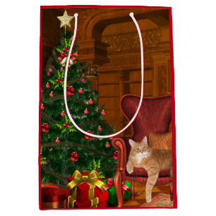 Orange tabby Christmas Medium Gift Bag