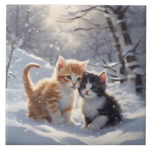 Orange Tabby Grey and White Cats Portrait  Tile