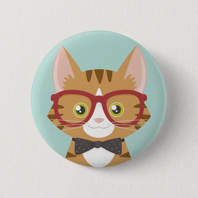 Orange Tabby Hipster Cat Illustration 2 Inch Round Button (Front)