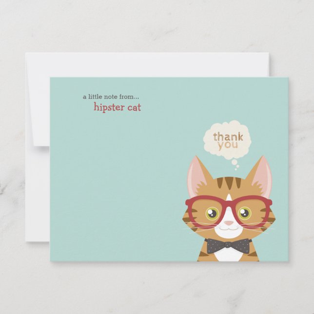 Orange Tabby Hipster Cat Thank You Invitation (Front)