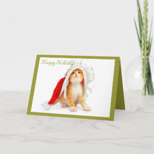 Orange Tabby in Santa Hat Holiday Card (Blank)