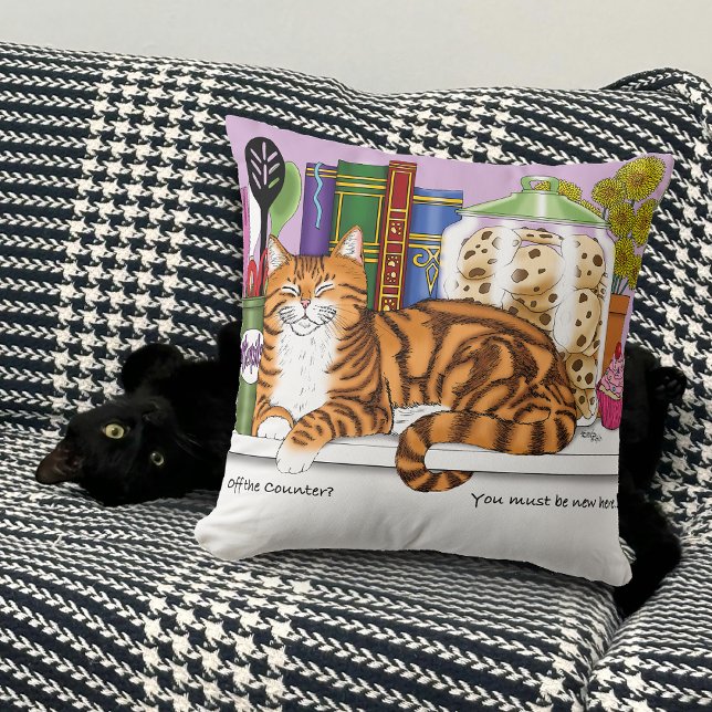 Orange Tabby Kitchen Counter Top Cat Throw Pillow (Creator Uploaded)