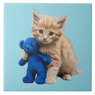 Orange Tabby Kitten and Teddy Decorative Tile