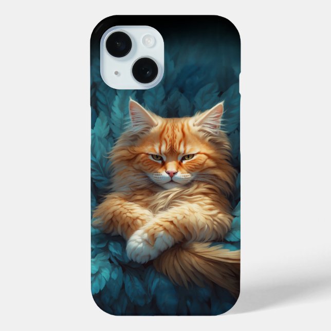 Orange Tabby Kitten in Bed of Blue Feathers Case-Mate iPhone Case (Back)