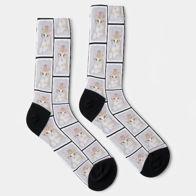 Orange Tabby Kitten Painting Cute Original Art Socks (Right)