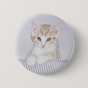 Orange Tabby Kitten Painting - Original Cat Art 2 Inch Round Button