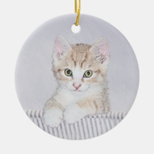 Orange Tabby Kitten Painting - Original Cat Art Ceramic Ornament