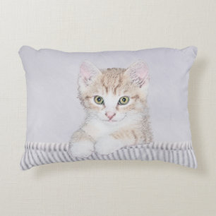 Orange Tabby Kitten Painting - Original Cat Art Decorative Pillow