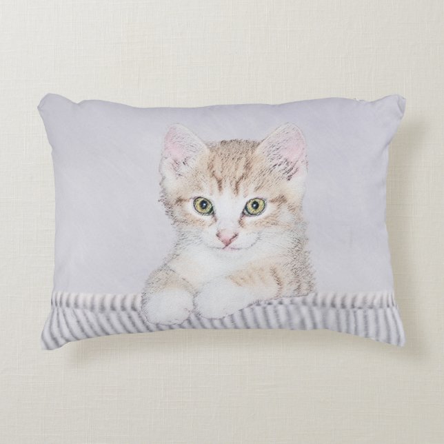 Orange Tabby Kitten Painting - Original Cat Art Decorative Pillow (Front)