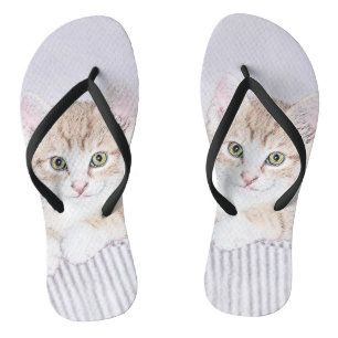 Orange Tabby Kitten Painting - Original Cat Art Flip Flops