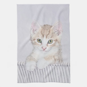 Orange Tabby Kitten Painting - Original Cat Art Kitchen Towel