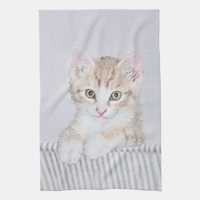 Orange Tabby Kitten Painting - Original Cat Art Kitchen Towel (Vertical)