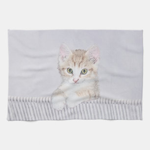 Orange Tabby Kitten Painting - Original Cat Art Kitchen Towel