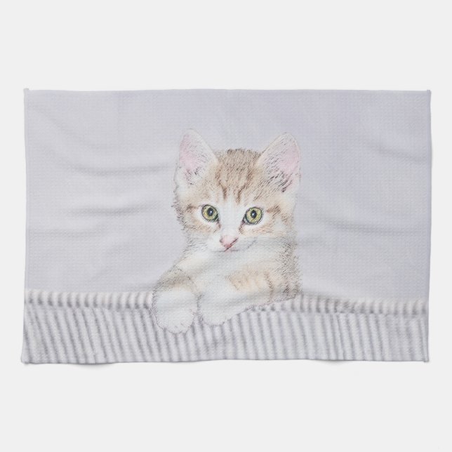 Orange Tabby Kitten Painting - Original Cat Art Kitchen Towel (Horizontal)