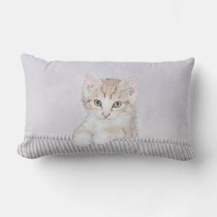 Orange Tabby Kitten Painting - Original Cat Art Lumbar Pillow