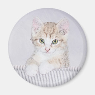 Orange Tabby Kitten Painting - Original Cat Art Magnet