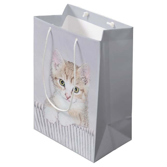 Orange Tabby Kitten Painting - Original Cat Art Medium Gift Bag (Front Angled)