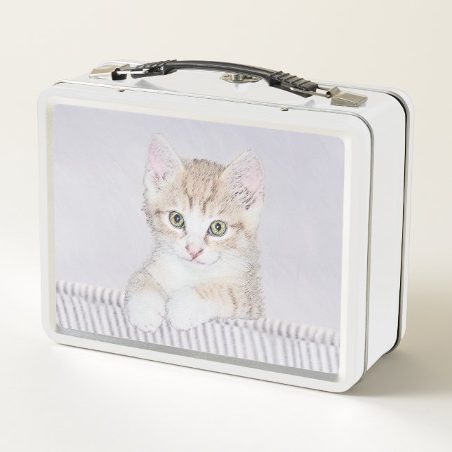 Orange Tabby Kitten Painting - Original Cat Art Metal Lunch Box (Back)