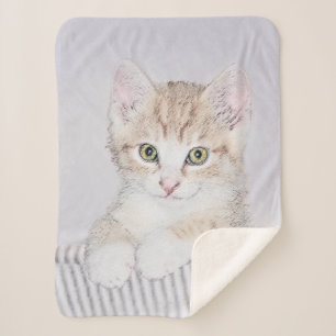 Orange Tabby Kitten Painting - Original Cat Art Sherpa Blanket
