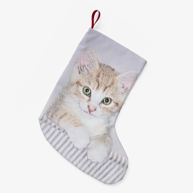 Orange Tabby Kitten Painting - Original Cat Art Small Christmas Stocking (Front (Hanging))