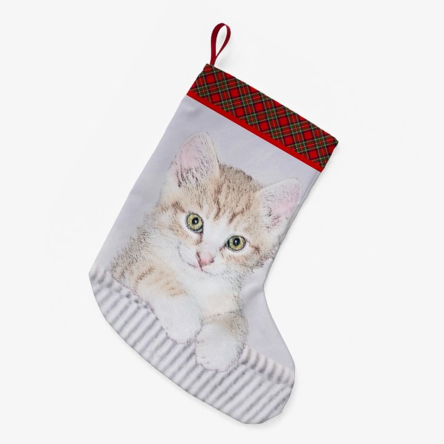 Orange Tabby Kitten Painting - Original Cat Art Small Christmas Stocking (Front (Hanging))