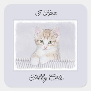 Orange Tabby Kitten Painting - Original Cat Art Square Sticker