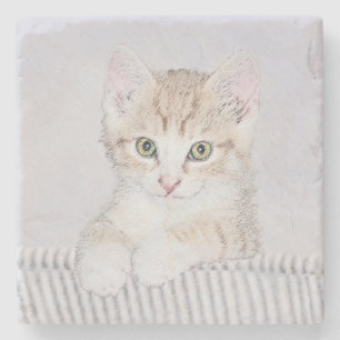 Orange Tabby Kitten Painting - Original Cat Art Stone Coaster