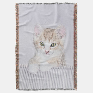Orange Tabby Kitten Painting - Original Cat Art Throw Blanket