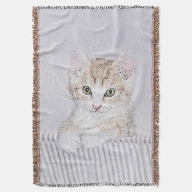Orange Tabby Kitten Painting - Original Cat Art Throw Blanket (Front Vertical)