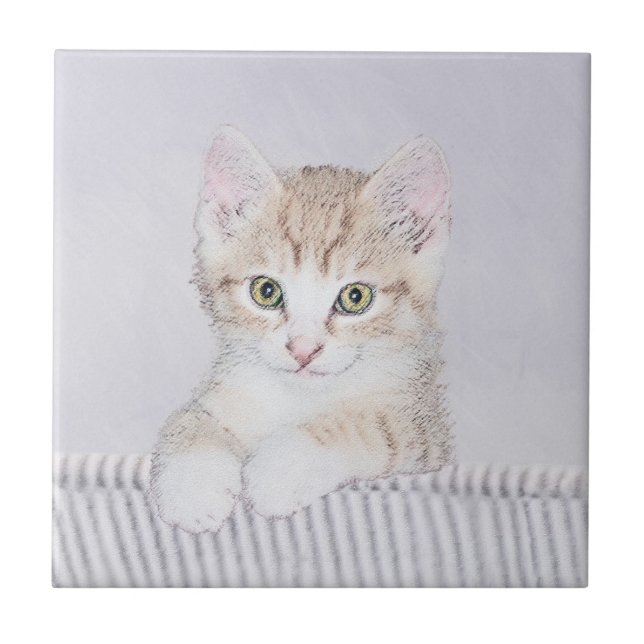 Orange Tabby Kitten Painting - Original Cat Art Tile (Front)