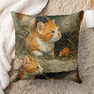 Orange Tabby Kittens Hunt For Mice Throw Pillow