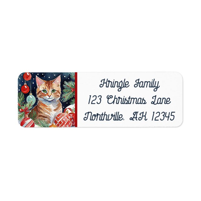Orange Tabby Kitty Meowy Christmas Return Address  (Front)