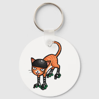 Orange tabby on rollerskates keychain