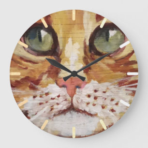 Orange Tabby Painting Detail Large Clock